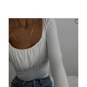 Princess Polly Bodysuit Womens Size 4 White Long Sleeve Square Neck Stretchy Top